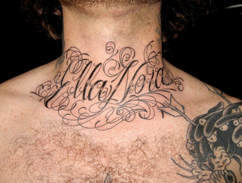 Black Script Neck Tattoo - wide 2