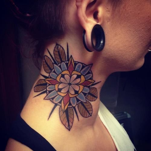 Abstract Mandala Neck Tattoo