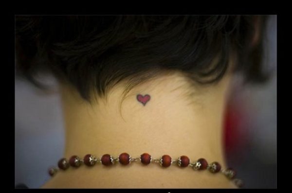 Adorable Red Heart Tattoo On Neck