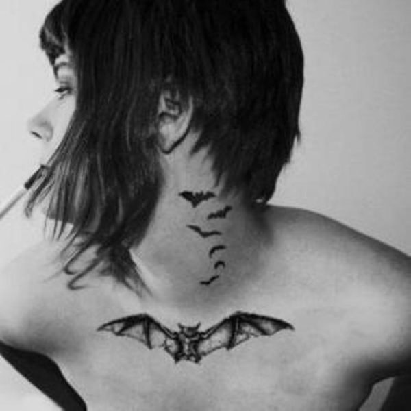 Adorable Bats Neck Tattoo