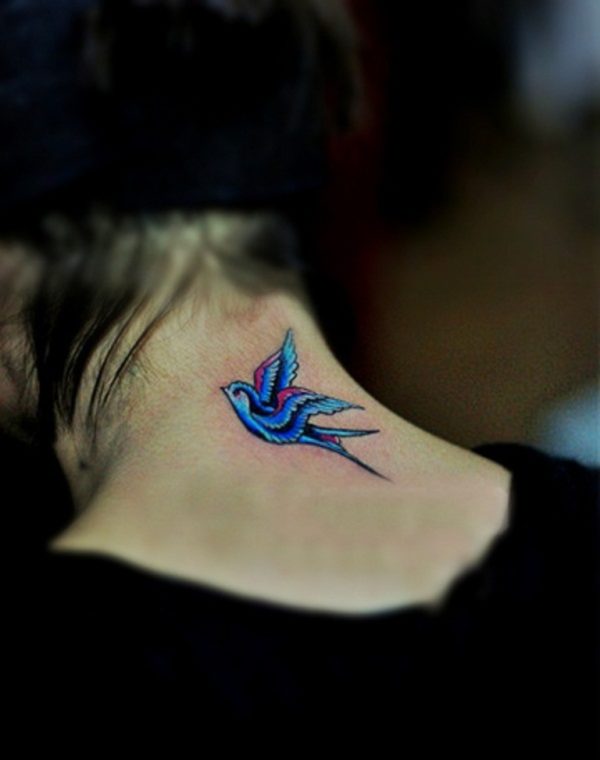 Adorable Blue Tattoo On Neck