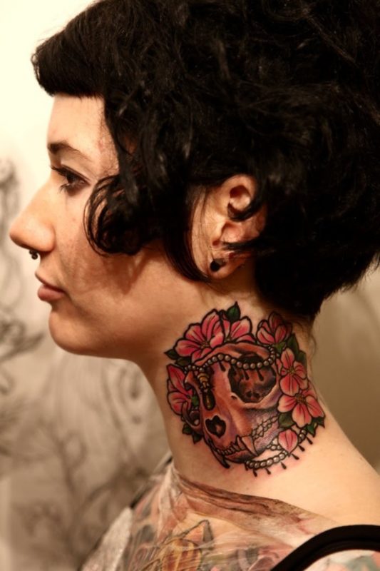 Adorable Neck Skull Tattoo Design