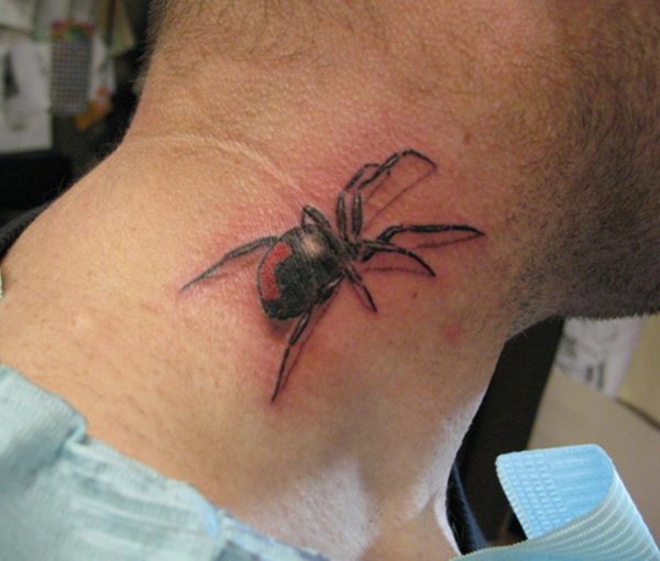 Adorable Neck Tattoo Of Spider