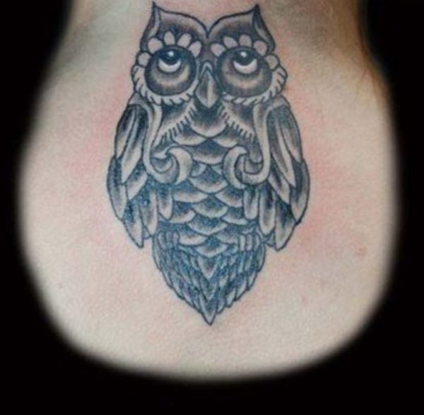 Adorable Owl Neck Tattoo For Men