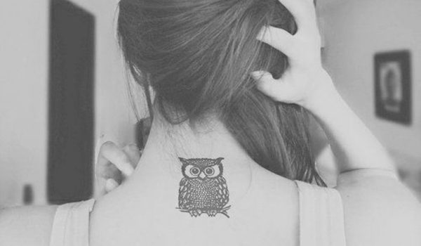 Adorable Owl Tattoo On Neck