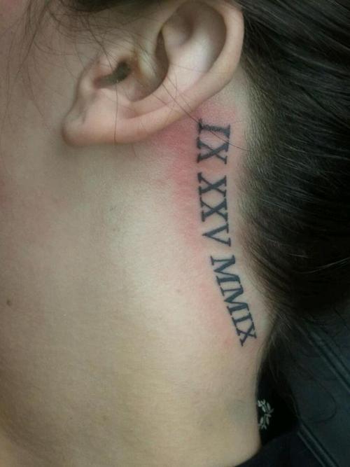 Adorable  Roman Numeral Tattoo On Neck