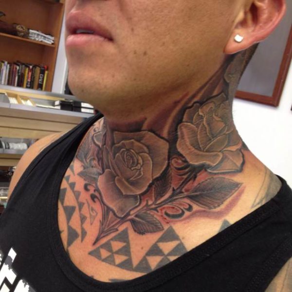 Adorable Roses Tattoo On Neck