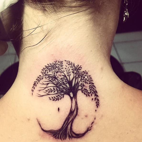 Adorable Tree Tattoo On Neck