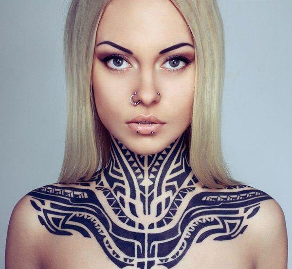 Adorable Tribal Neck Tattoo