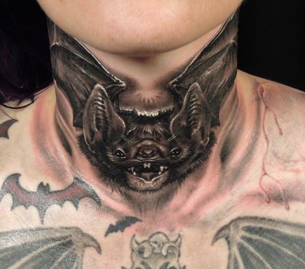 Amazing Bat Neck Tattoo