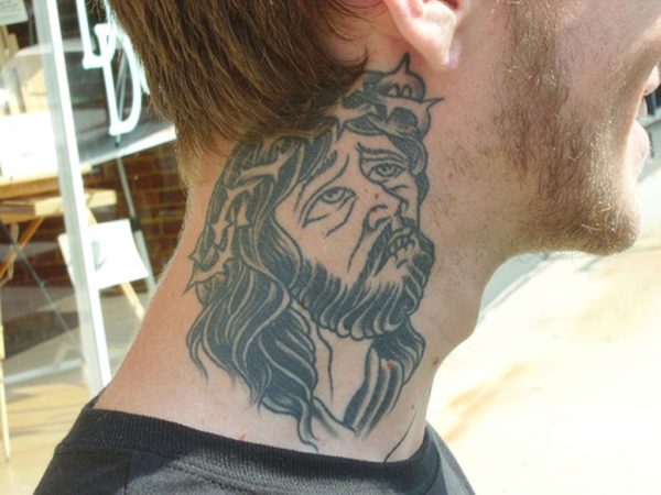 Amazing Jesus Tattoo On Neck 