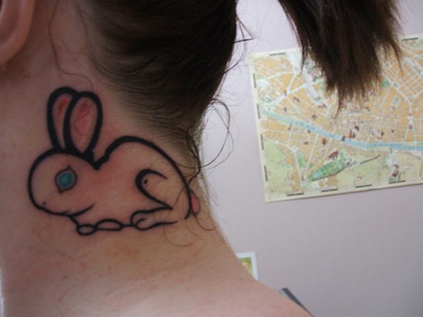 Amazing Rabbit Tattoo On Neck