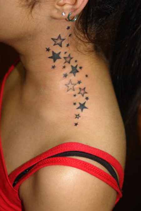 Amazing Stars Tattoo On Neck For Women