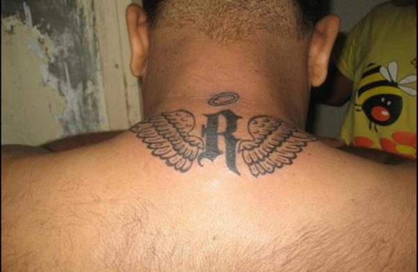 Amazing Angel Feather Tattoo On Neck