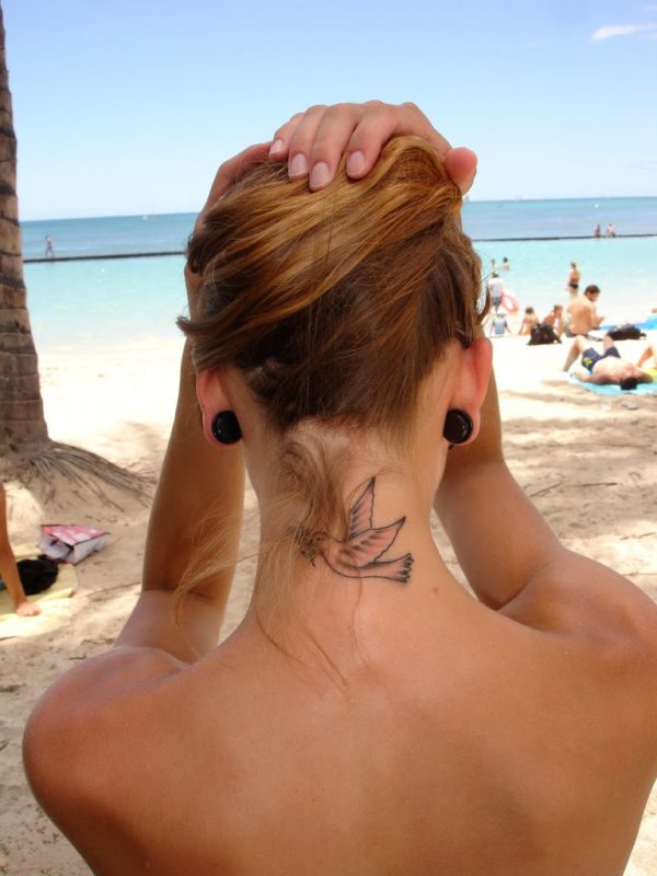 Amazing Bird Tattoo On Neck