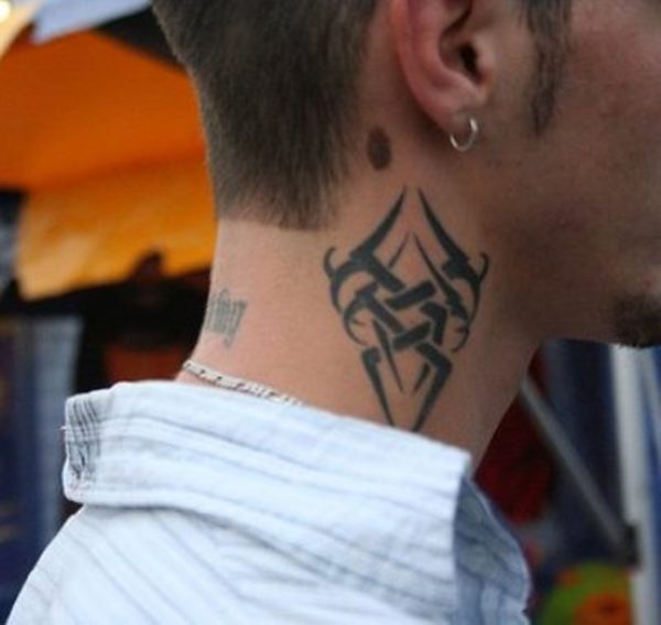 Amazing Black Tribal Neck Tattoo