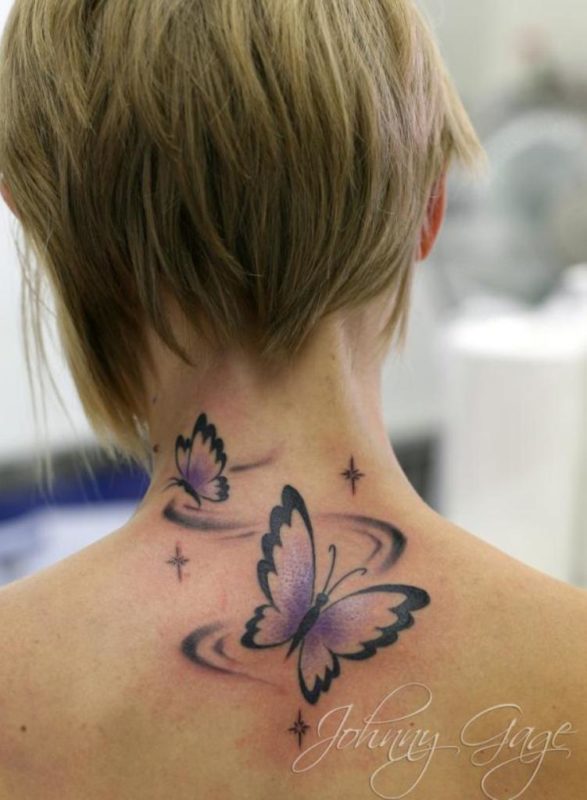 Amazing Butterfly Tattoo On Neck