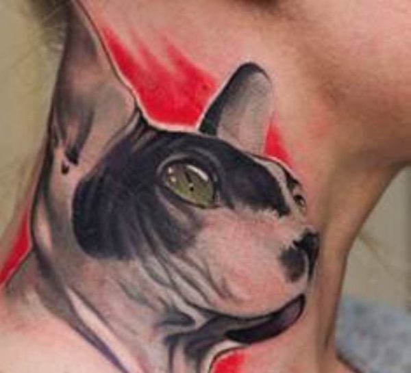 Amazing Cat Tattoo On Neck