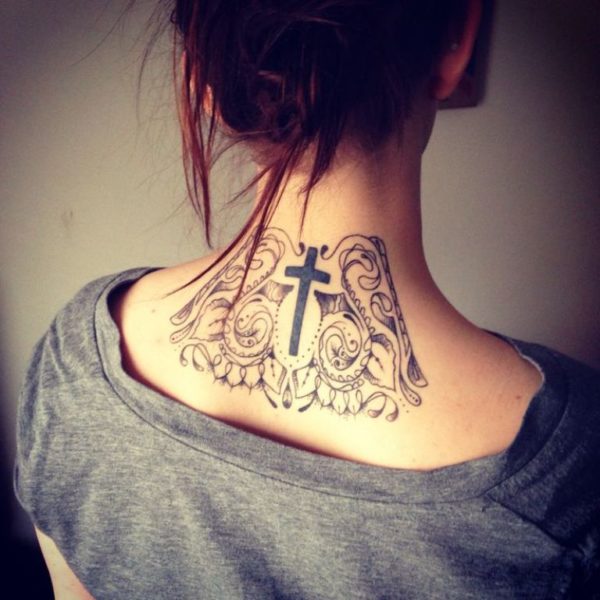 Amazing Cross Neck Tattoo Design
