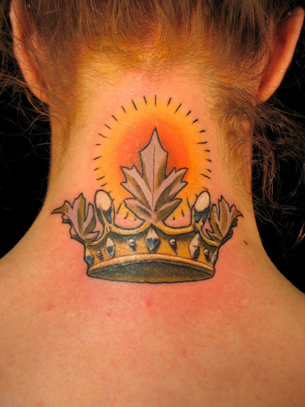 Amazing Crown Tattoo On Neck