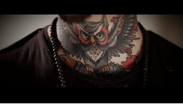 Amazing Flying Owl Tattoo On Front Neck