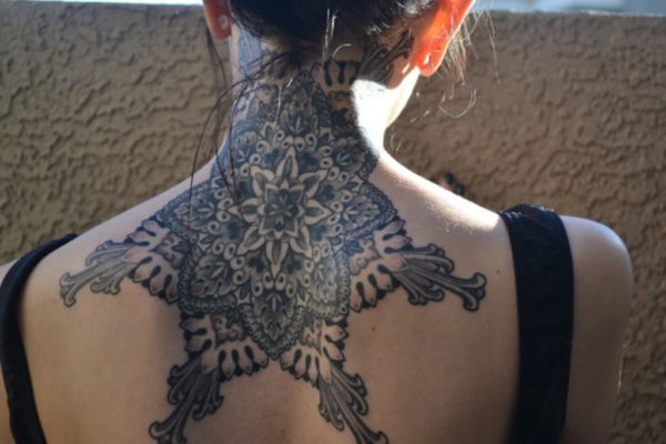 Amazing Mandala Tattoo On Neck Back