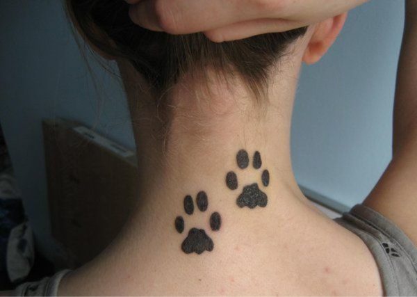 Amazing Paw Tattoo On Neck