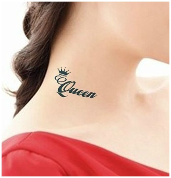Amazing Queen Tattoo On Neck