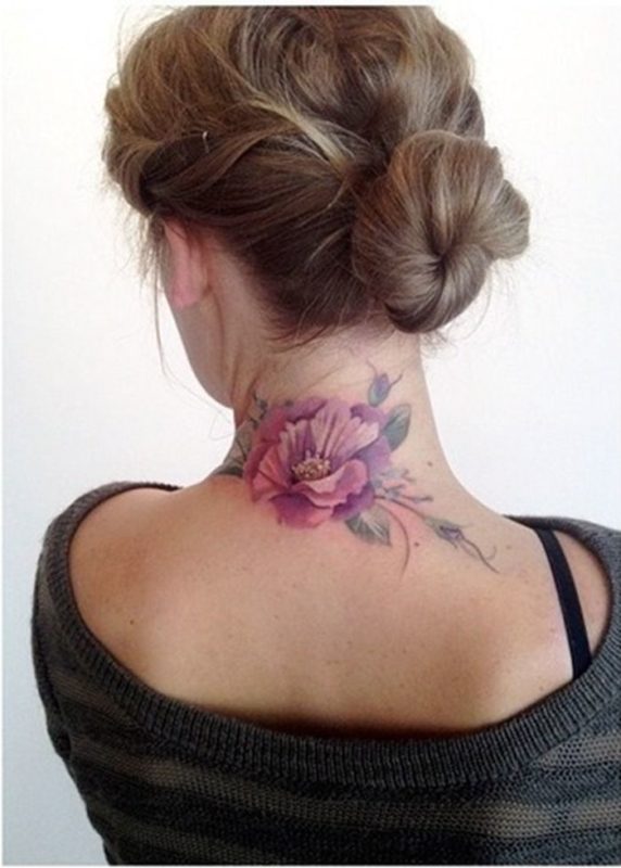 Amazing Red Rose Tattoo On Neck