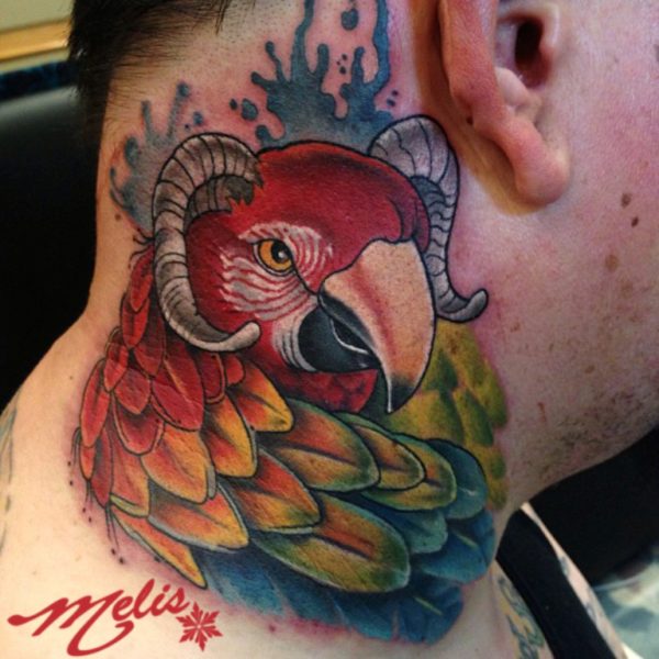 Amazing Red Tattoo On Neck