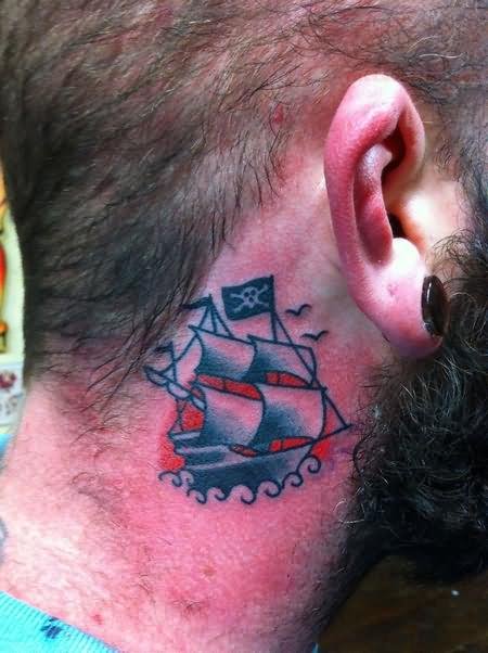 Amazing Ship Neck Tattoo