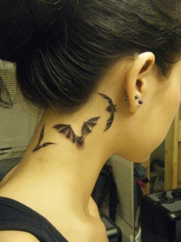 Amazing Three Flying Bats Tattoo