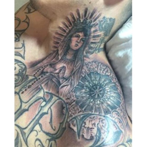Amazing Virgin Mary Neck Tattoo