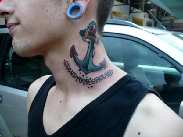 Anchor Letter Neck Tattoo