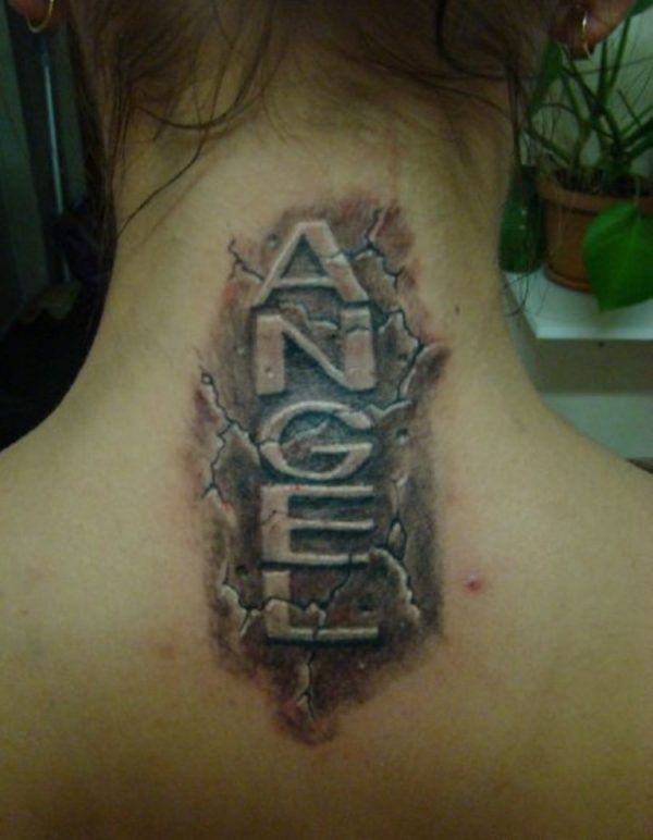 Angel Tattoo On Neck