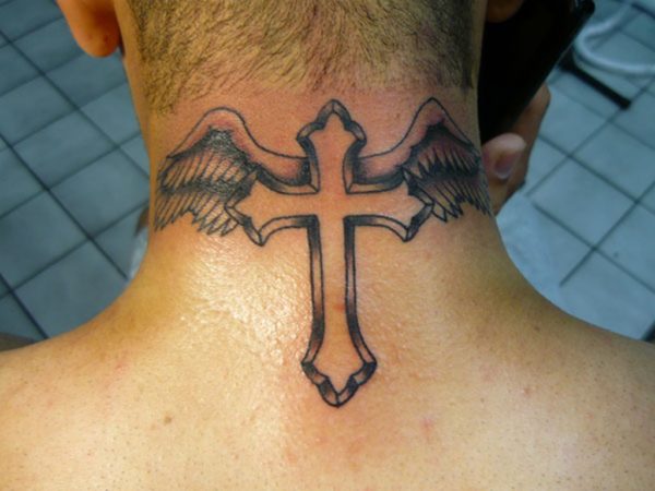 Angel Wings And Cross Tattoo