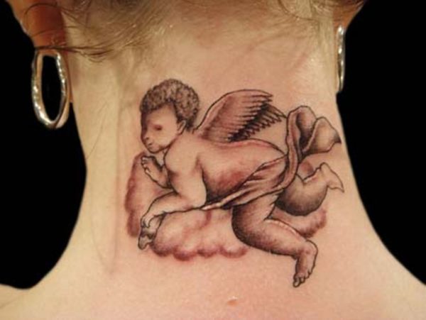 Angel Wings Tattoo On Neck Back