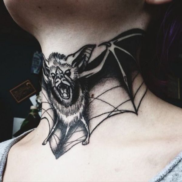 Angry Bat Tattoo On Neck