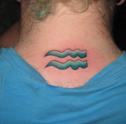 Aquarius Tattoo On Back Neck