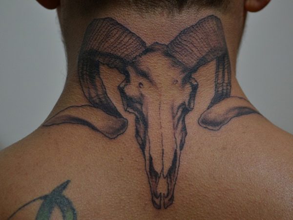 Aries Skull Neck Tattoo