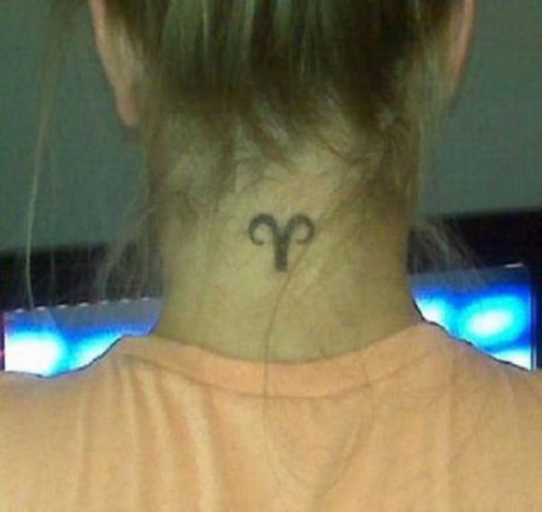 Aries Tattoo On Back Neck