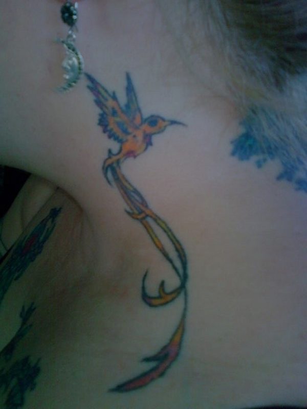Attractive Bird Tattoo On Neck