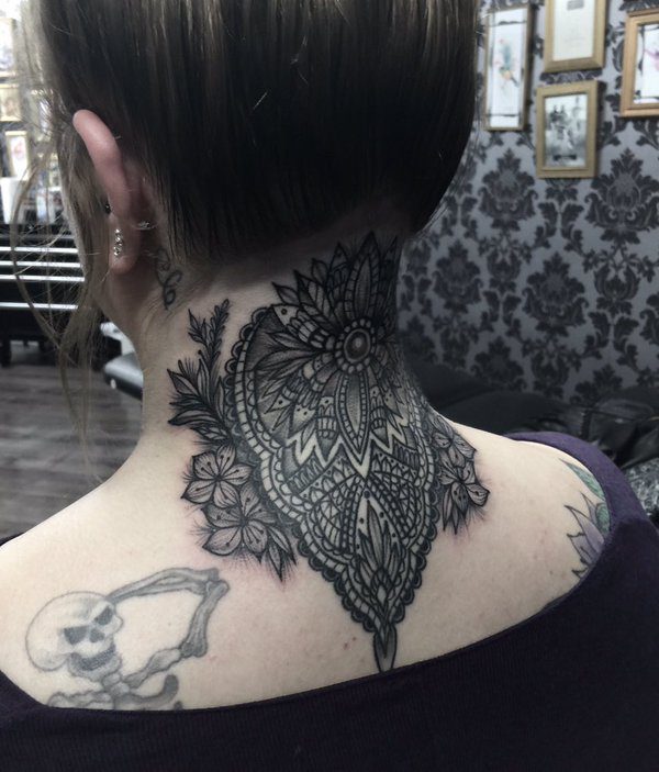 Attractive Mandala Neck Tattoo