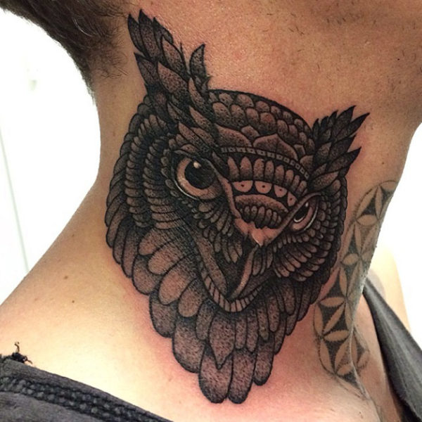 Attractive Owl Tattoo On Neck