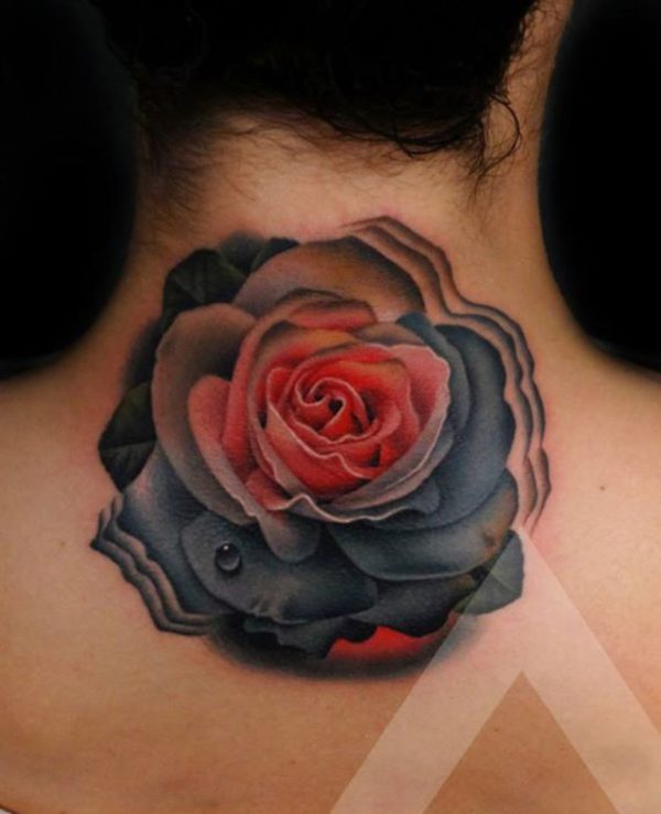 Attractive Rose Flower Tattoo On Neck