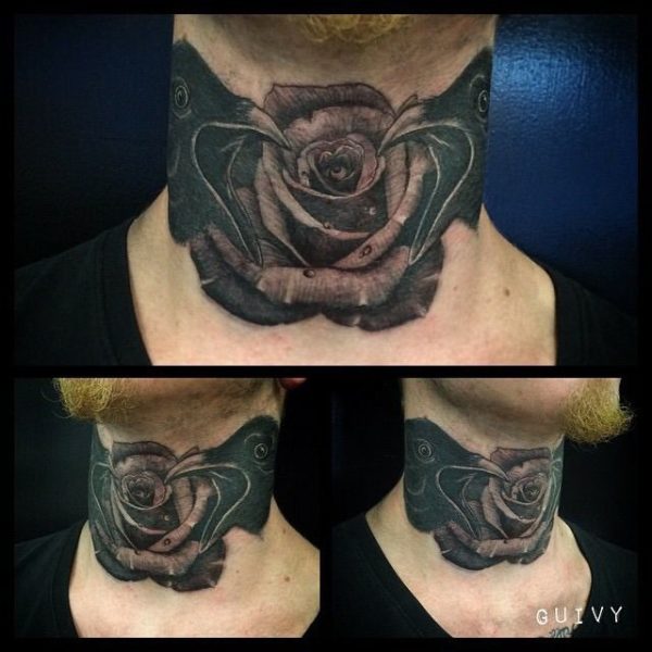 Attractive Rose Tattoo On Neck