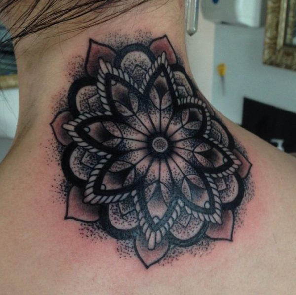 Awesome Mandala Back Neck Tattoo