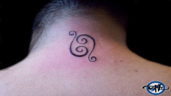 Back Neck Cancer Zodiac Sign Tattoo