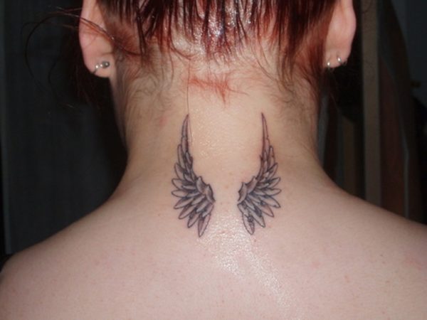 Back Of Neck Angel Wings Tattoo