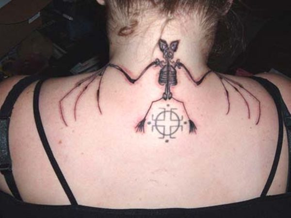 Bat Skeleton Tattoo On Neck